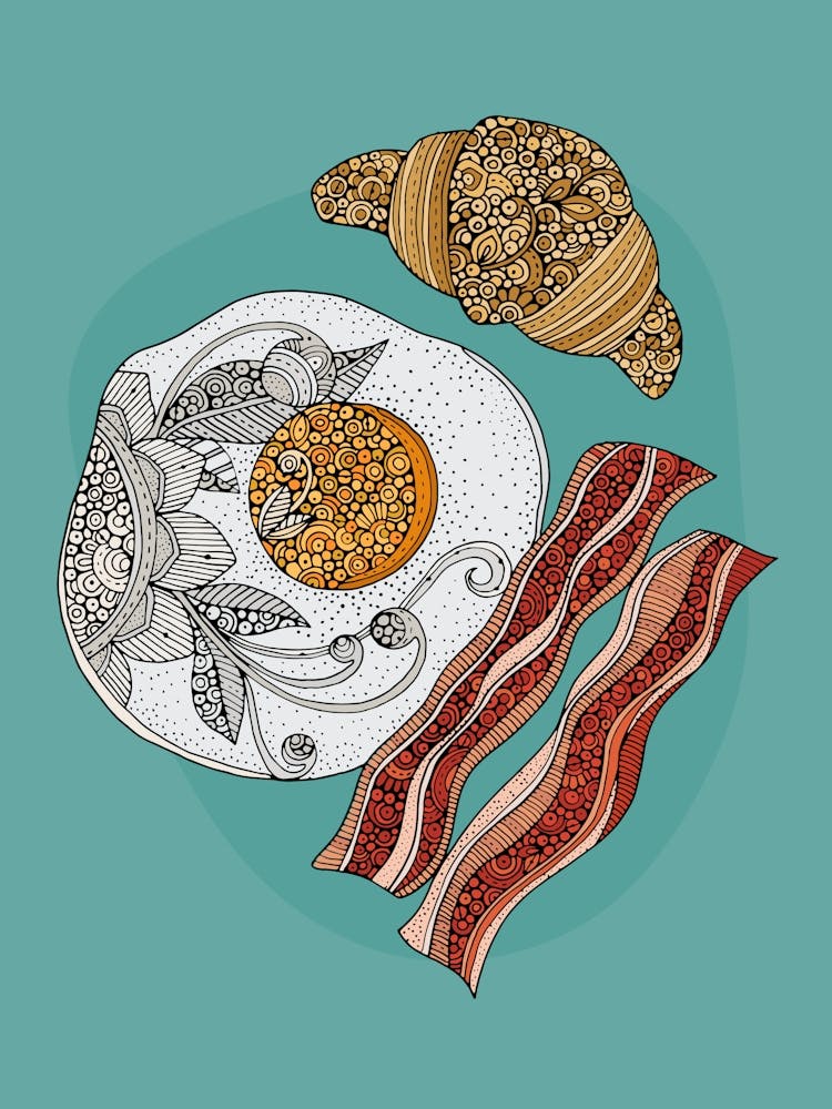 Breakfast With Bacon And Croissants