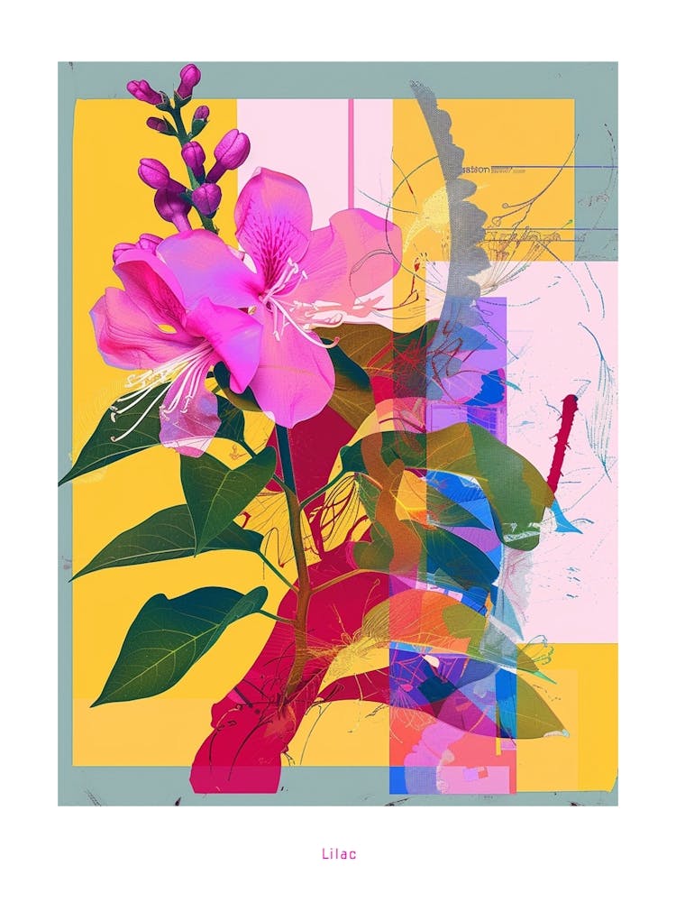 Flieder 4 Neonblume Collage-Poster