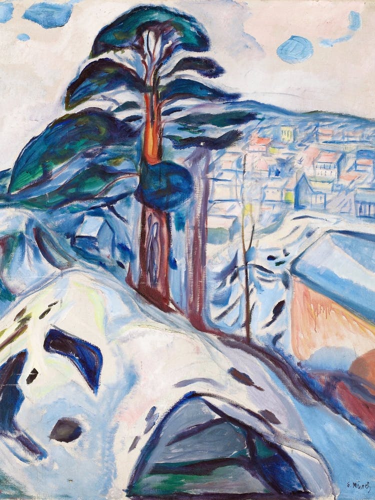 Winter in Kragerø by Edvard Munch (1916) Winter Print, Tree in the Snow