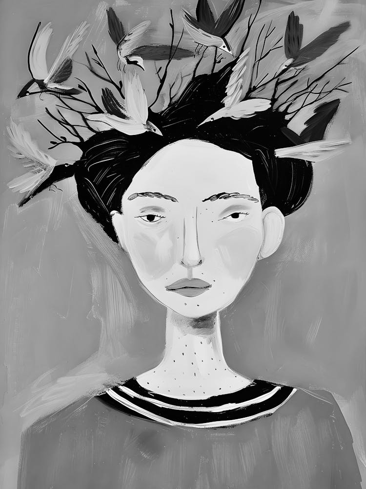 Woman With Birds On Her Head