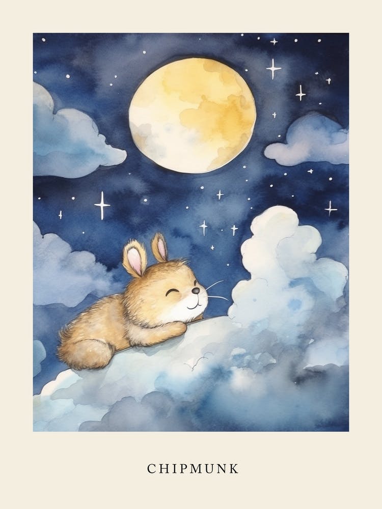 Baby Chipmunk 5 Sleeping In The Clouds Nursery Poster