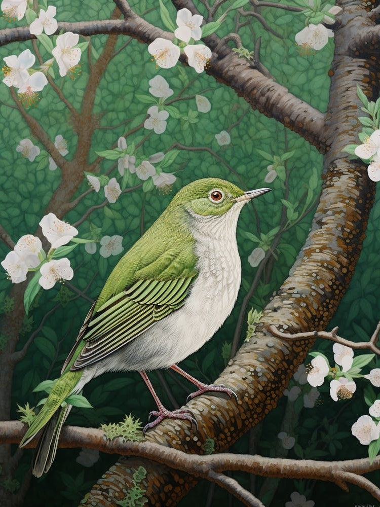 Ohara Koson Inspired Bird Painting Hermit 1