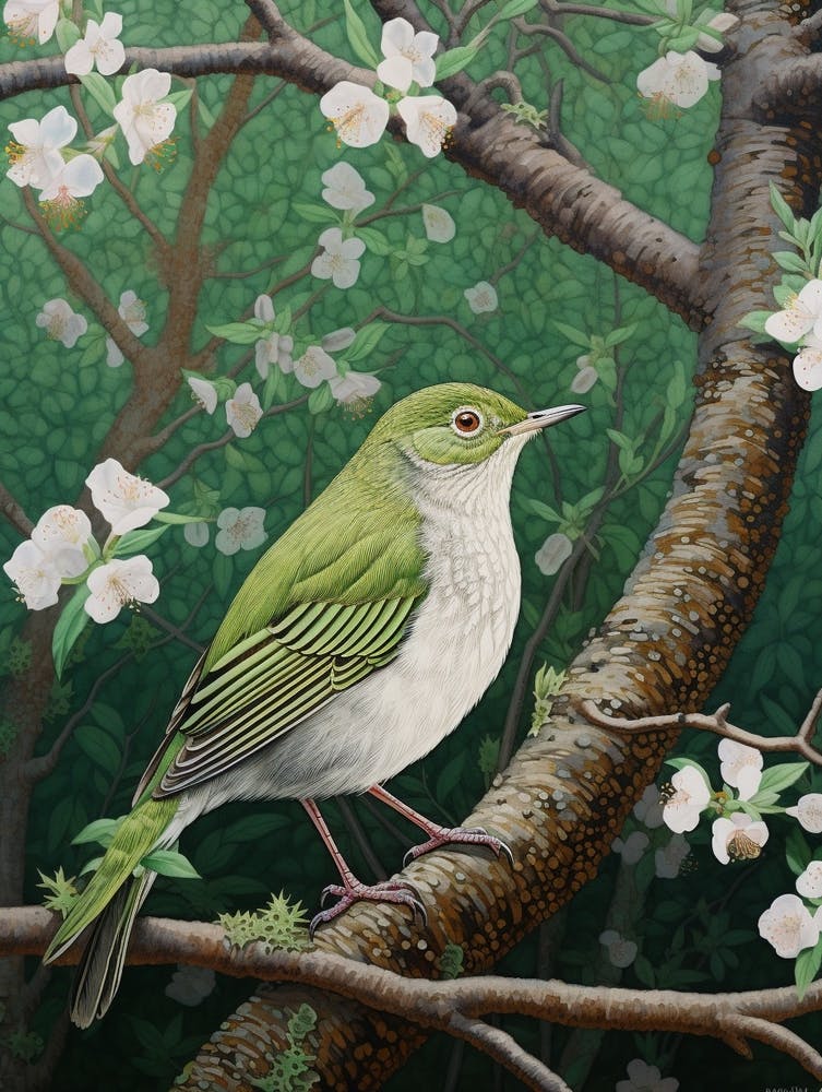 Ohara Koson Inspired Bird Painting Hermit 1