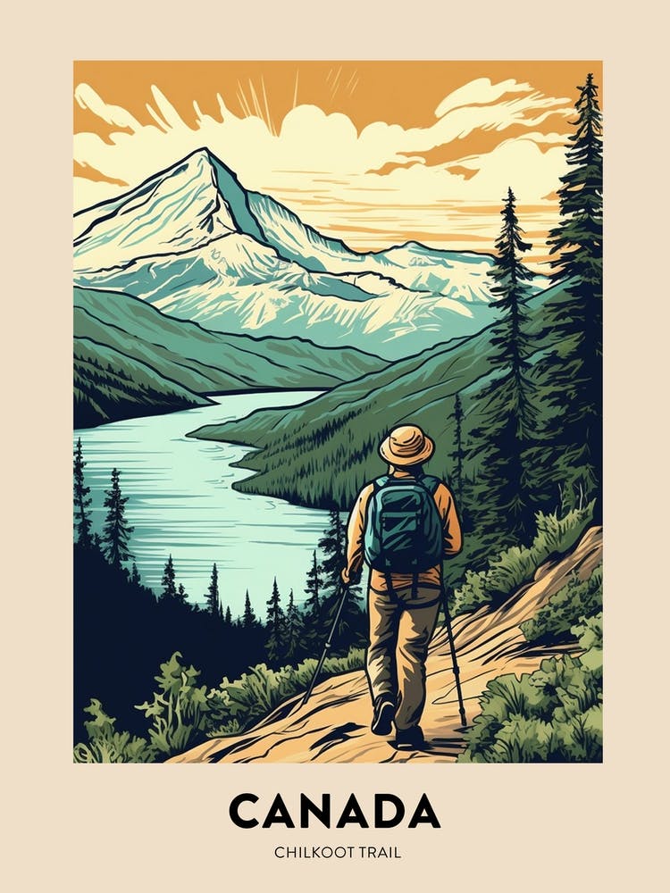 Chilkoot Trail Canada 2 Vintage Hiking Travel Poster