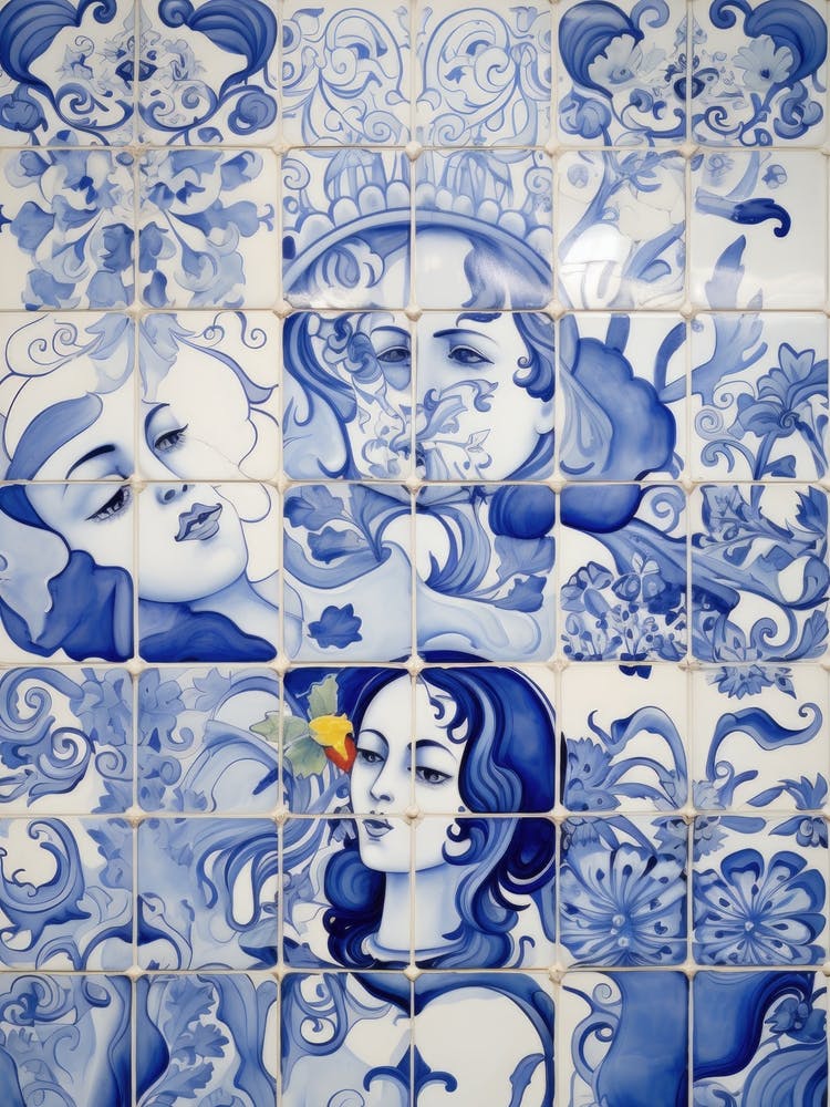 Blue And White Tile Mural