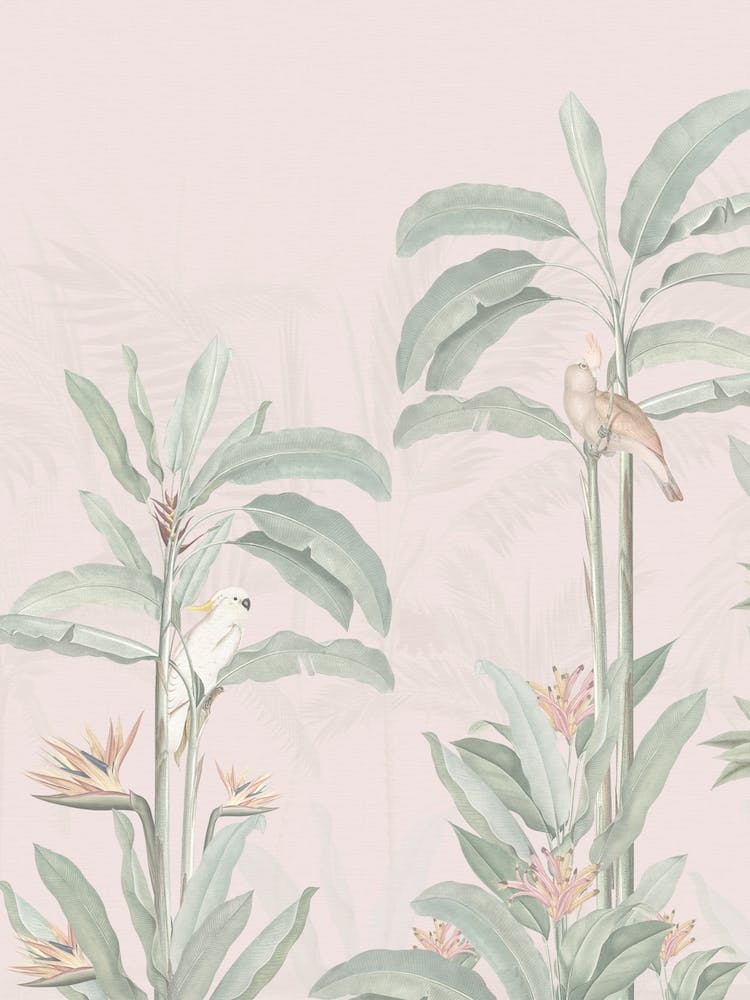 Vintage Tropical Jungle Birds Pastel Pink
