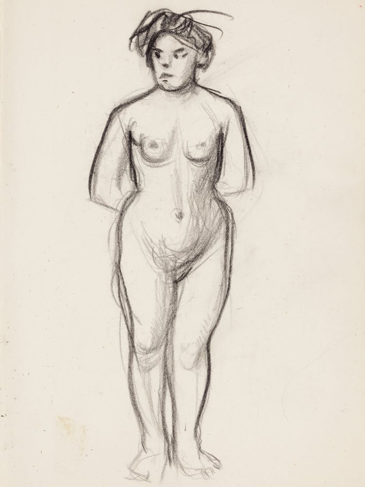Seisova Alaston Nainen, Luonnos, 1903 1906part Of A Sketchbook By Magnus Enckell