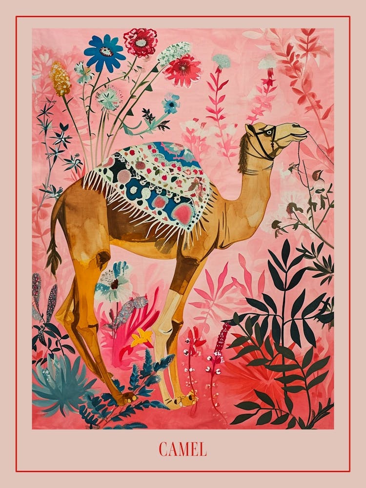 Floral Animal Painting Camel 1 Poster