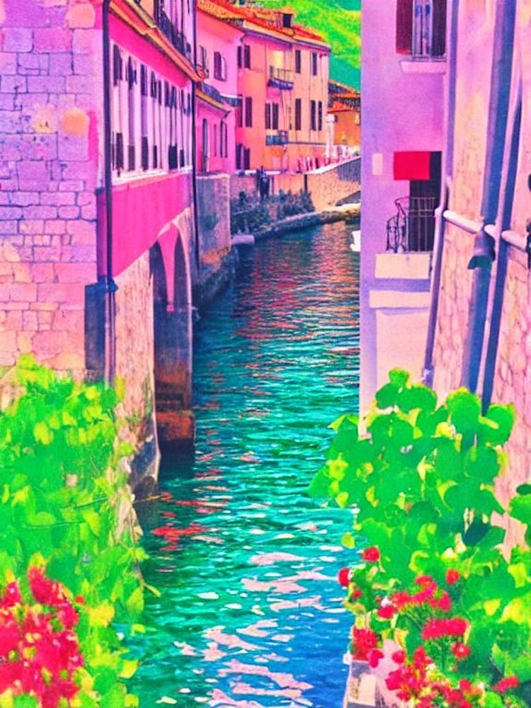Hafen von Kotor Montenegro Retro Risographie-Druck 1 Hafen