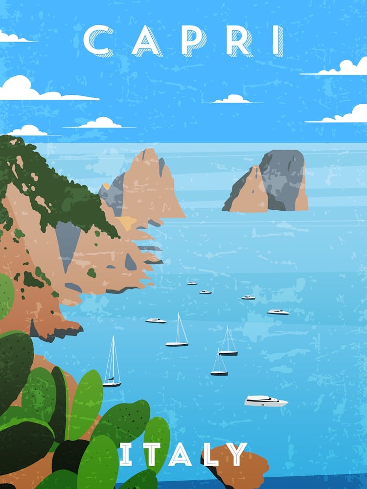 Capri, Italy — Retro travel minimalist art poster