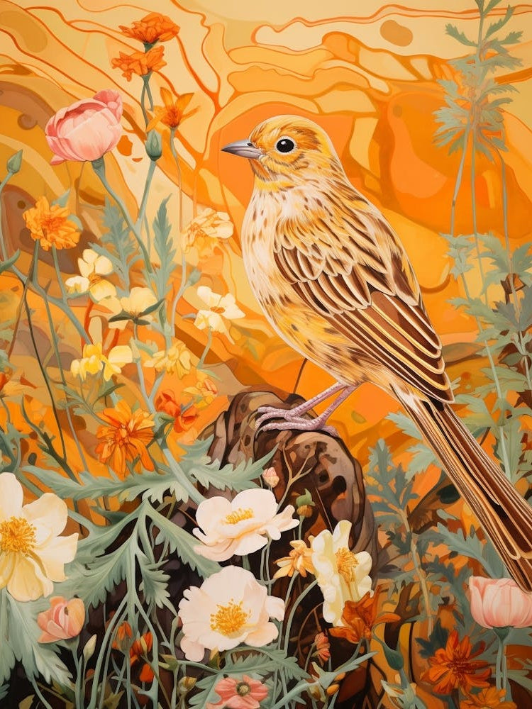 Yellowhammer 3 Detailed Bird Painting