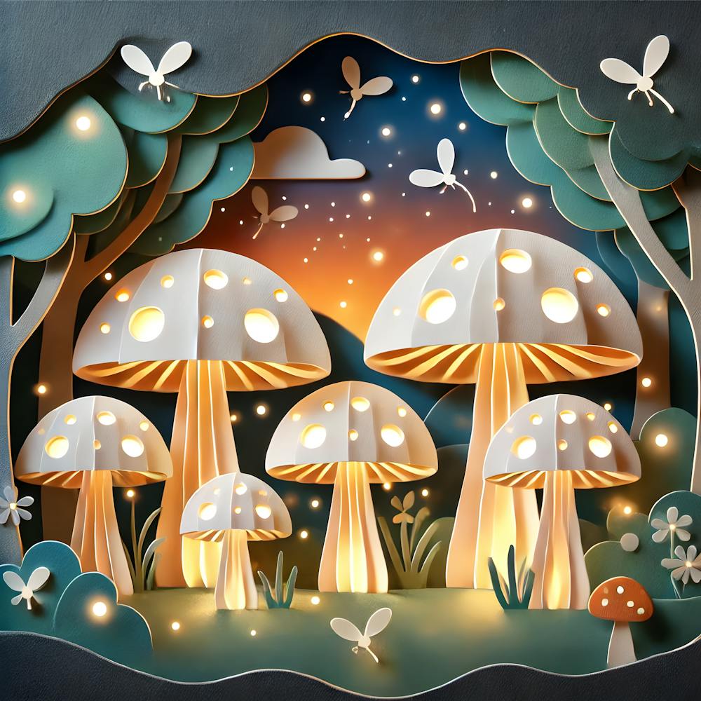 Paper Cutout Fantasy. The Glowing Mushroom Forest