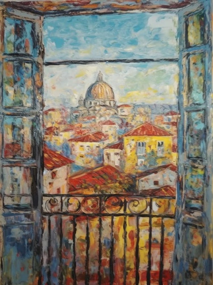 Blick aus dem Fenster auf Lissabon Portugal Impressionismus-Stil 4
