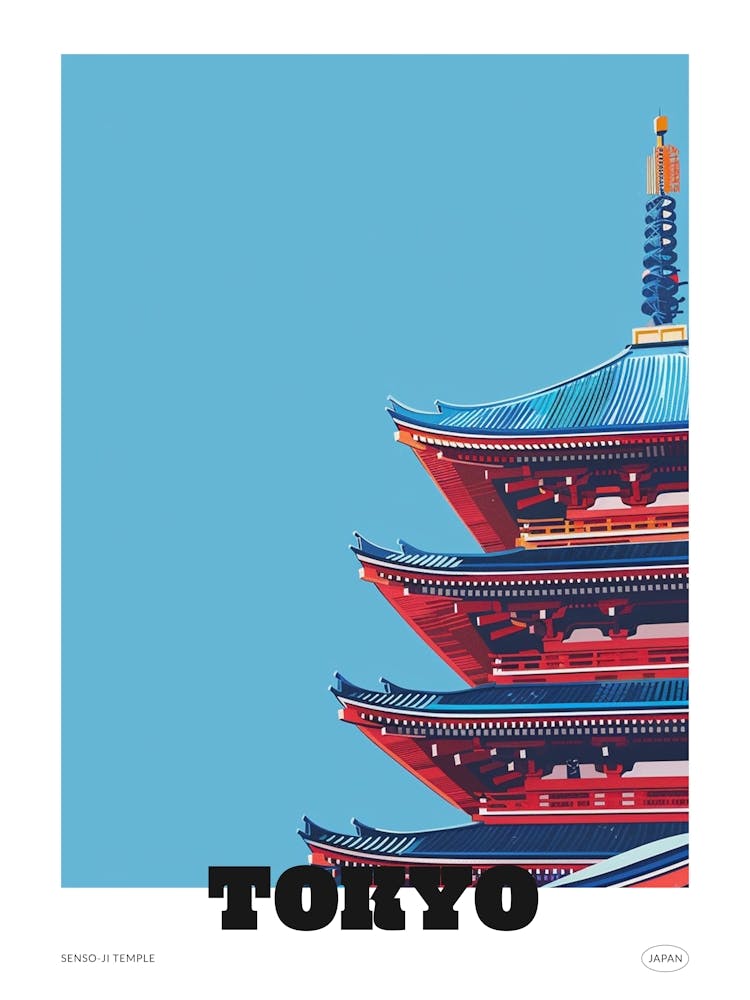 Senso Ji Temple Tokyo 2 Colourful Illustration Poster