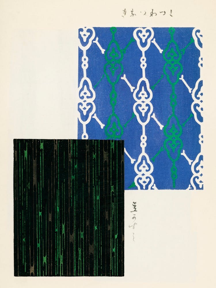 Vintage Ukiyo-e Woodblock Print Of Japanese Textile, Shima Shima, Furuya Korin (164)