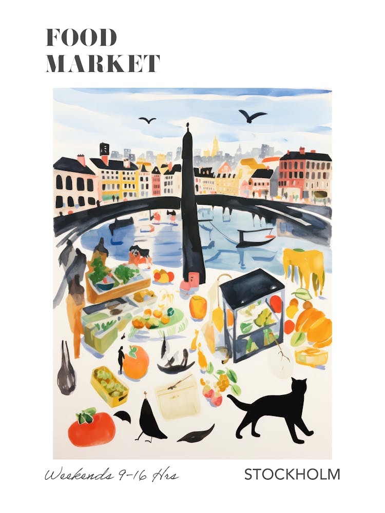 The Food Market In Stockholm 1 Illustration Poster