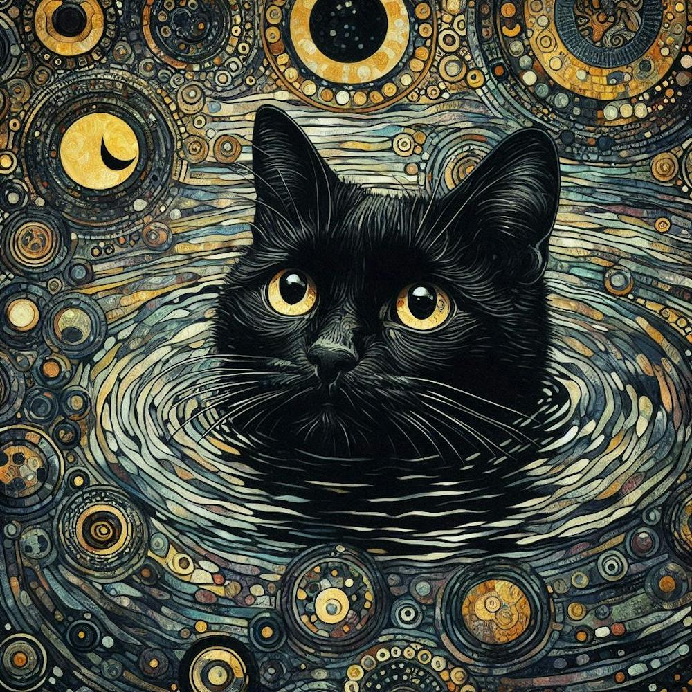 black Cat In a pond 1