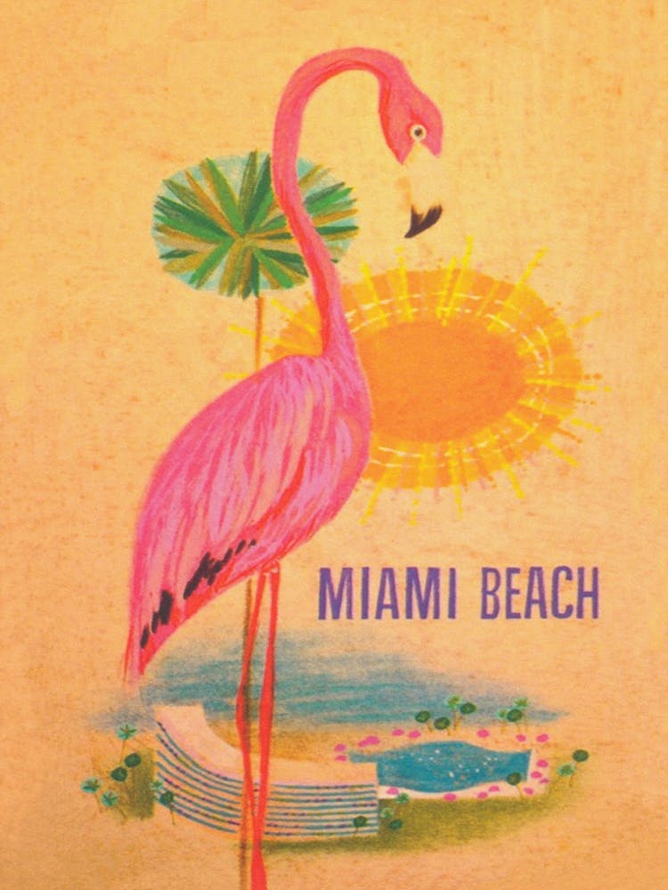 Miami Beach Flamingo Vintage Travel Poster