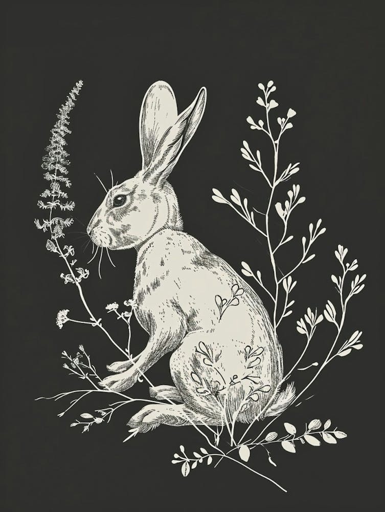 Blanc De Hotot Rabbit Minimalist Illustration 1