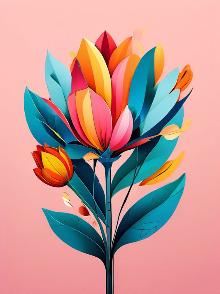 Colorful Flowers On A Pink Background