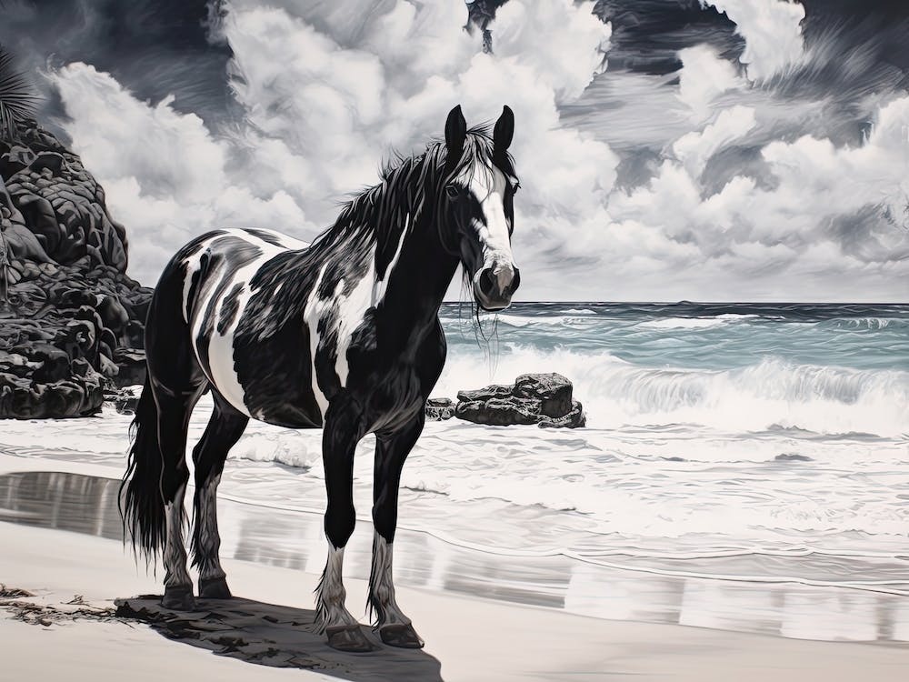 A Horse Oil Painting In Tulum Beach, Mexico, Landscape 3