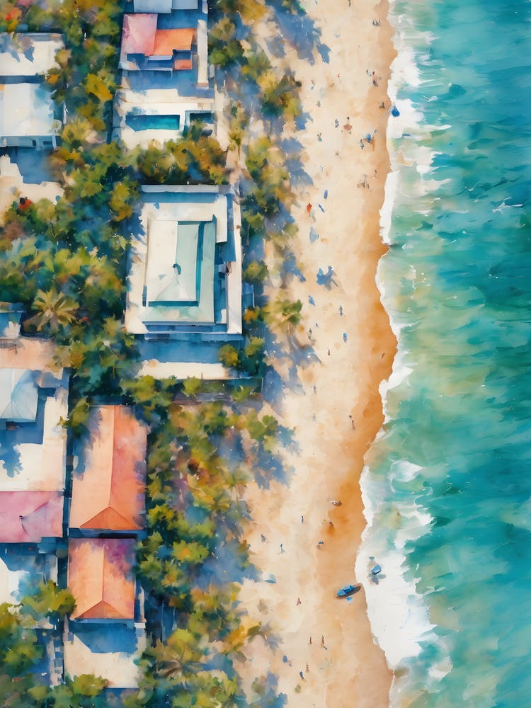AERIAL PASTAL SAND MEETS THE SEA 4/4 - Serene Seascape Beach Surf Condos Painting Tropical Calm Dreamy Luxe Wall Art Vision of Tranquility