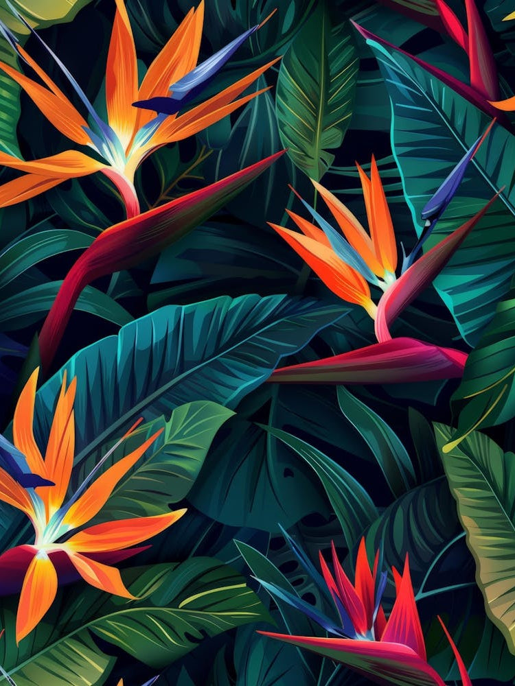 Tropical Bird Of Paradise Seamless Pattern