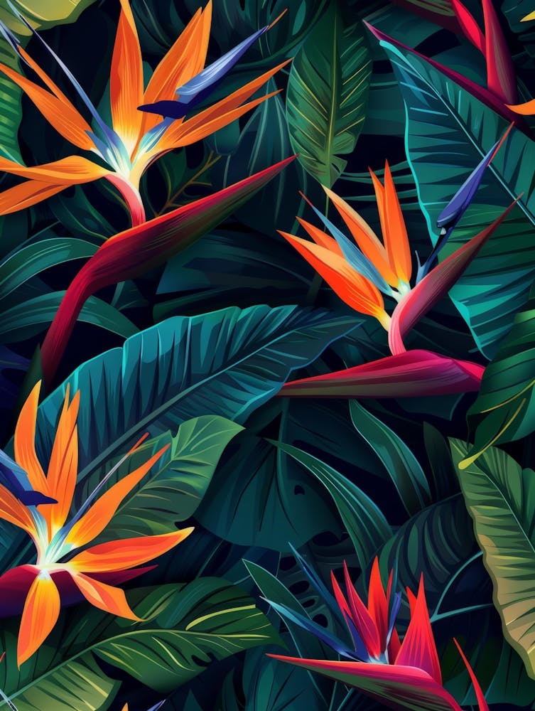 Tropical Bird Of Paradise Seamless Pattern
