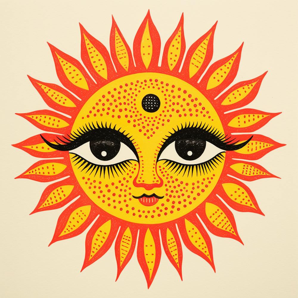 Risograph Style Vibrant Mystical Sun Print