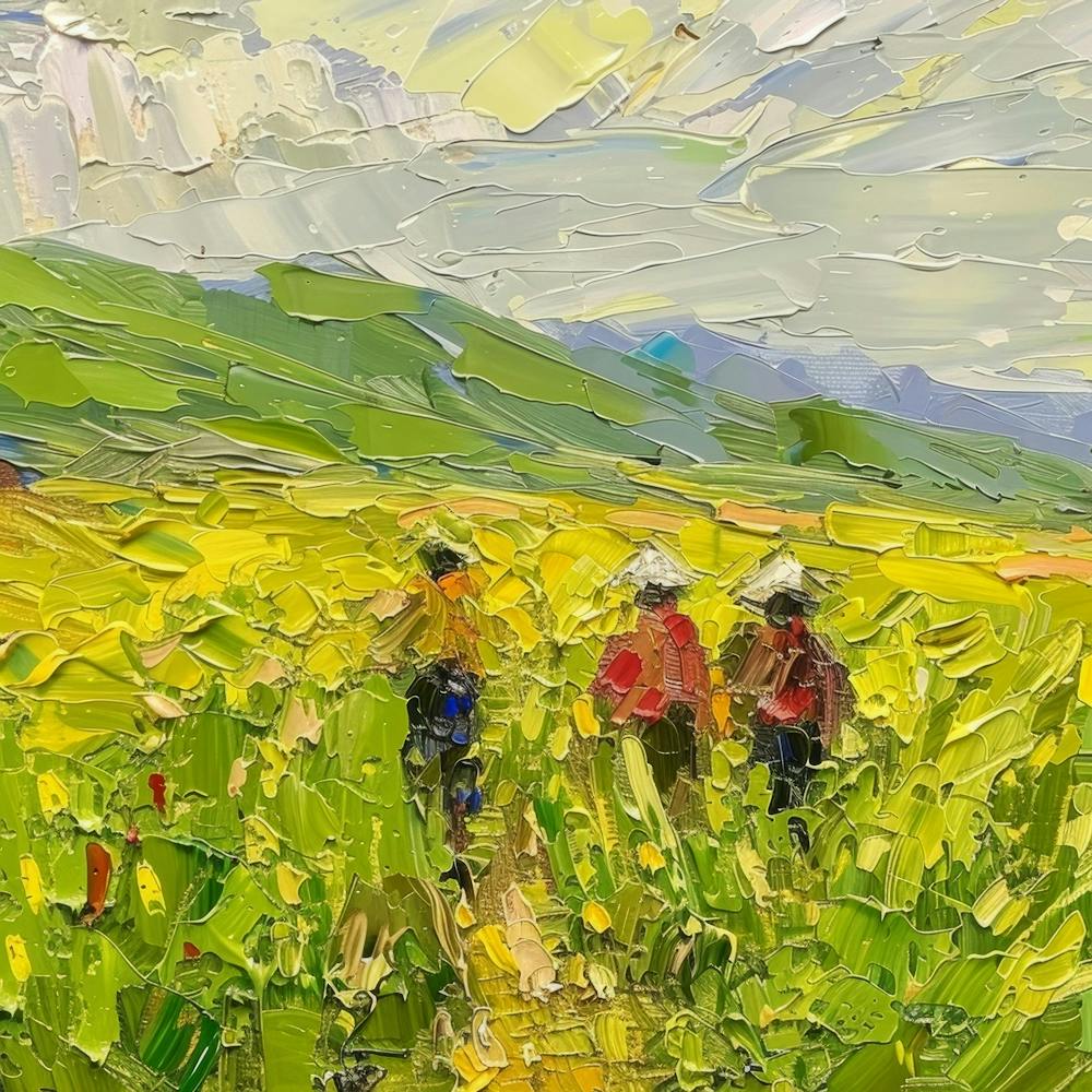 Two People Walking In A Field