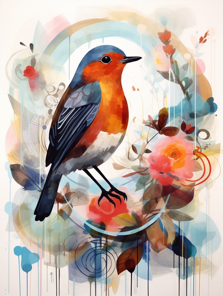Bird Painting Collage European Robin 1