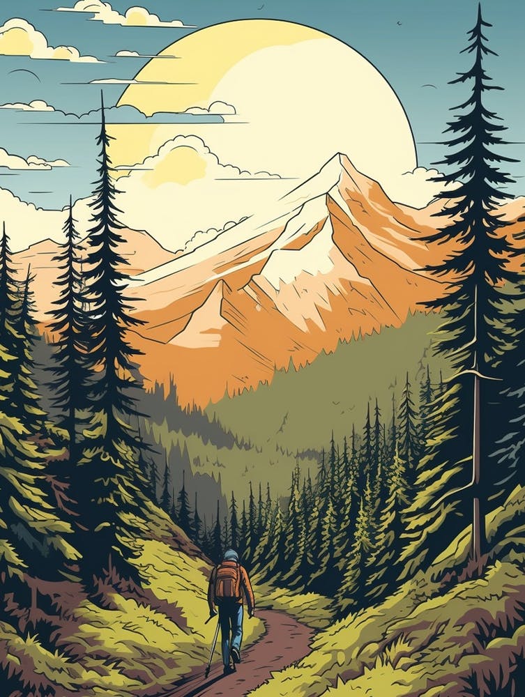 Pacific Crest Trail Usa 3 Vintage Travel Illustration