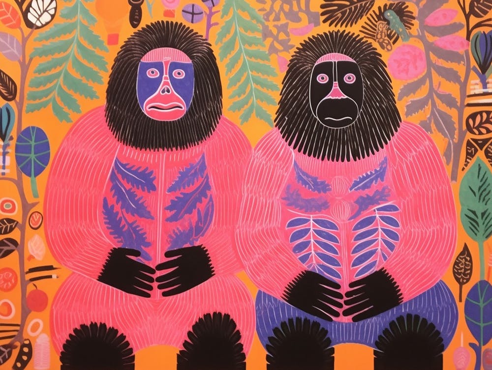 Gorilla 1 Folk Style Animal Illustration