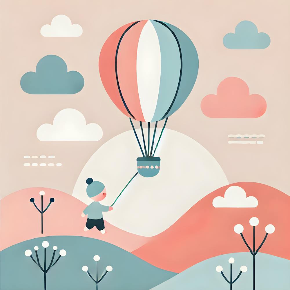 Minimalist Hot Air Balloon Nursery Wall Art Kids Adventure Print Pastel Travel Room Decor
