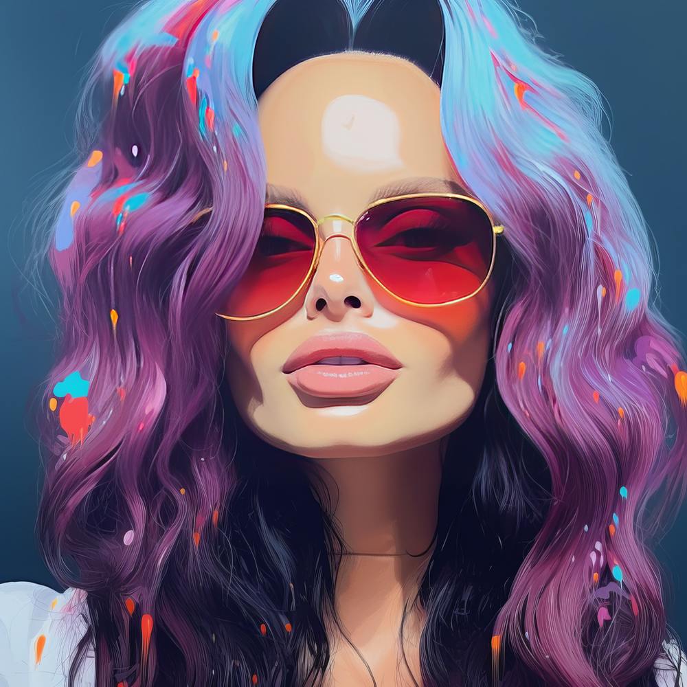Girl With Colorful Hair Sunglasses and big lips