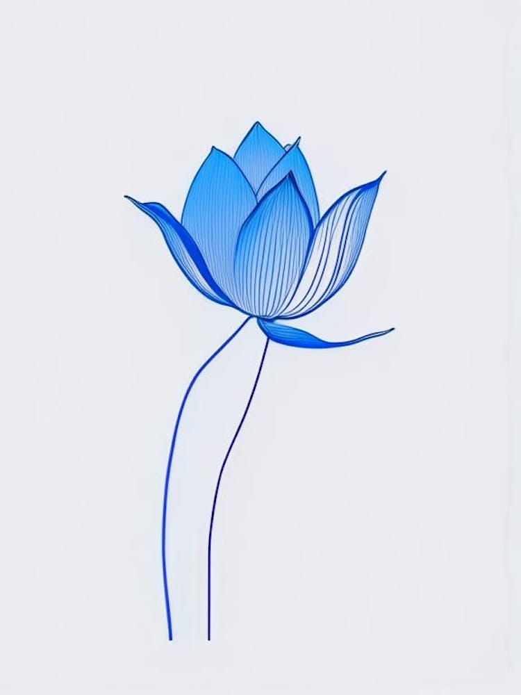Blue Lotus Minimal Line Drawing 2