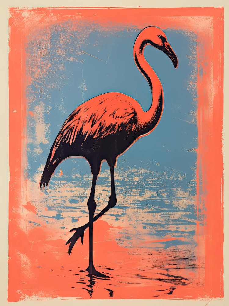 Flamingo, Woodblock Animal  Drawing 2