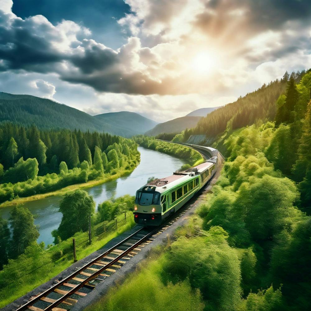 Travel Sky Train Scenery Forest Summer Landscape View Freight Bay Sunlight Green Beautif (9)
