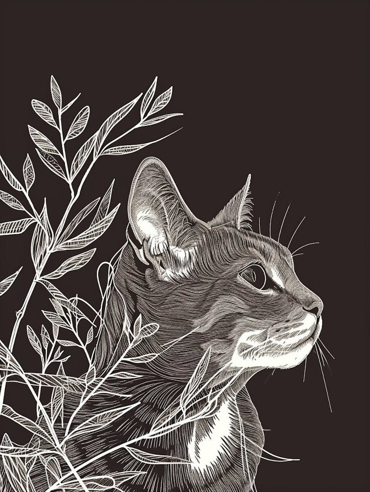 American Wirehair Cat Minimalist Illustration 4