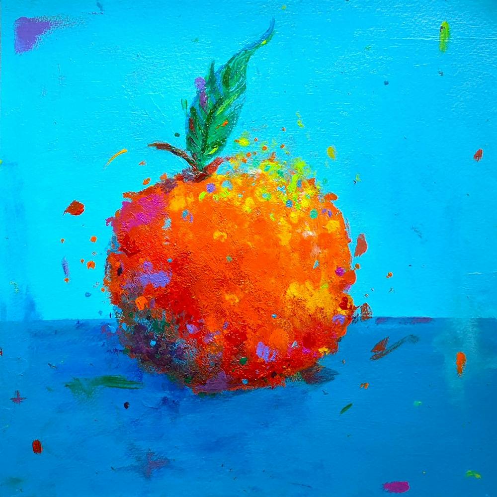 Tangerine On Blue Square