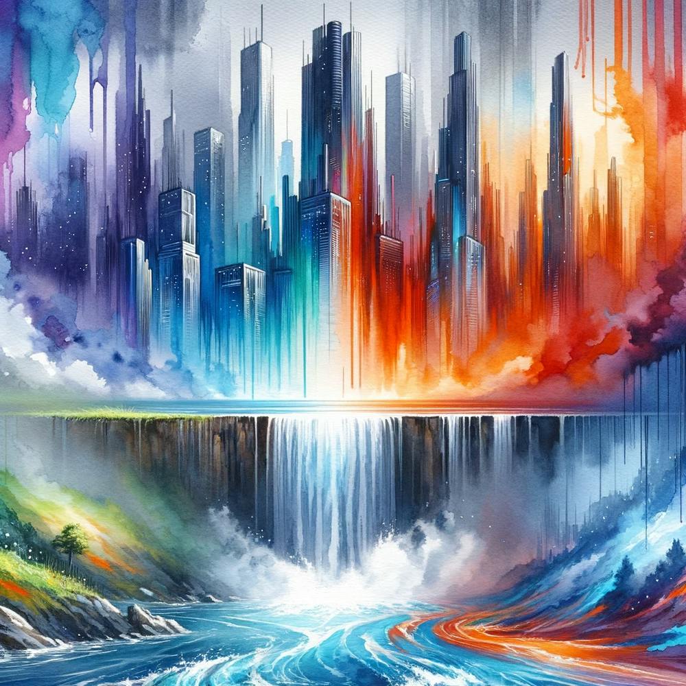 Two Cities, Two Tales - Watercolor/Oil