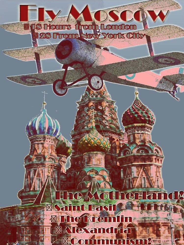 Moscow, Triplane Over Saint Basil'S Cathedral, Vintage Airshow Poster