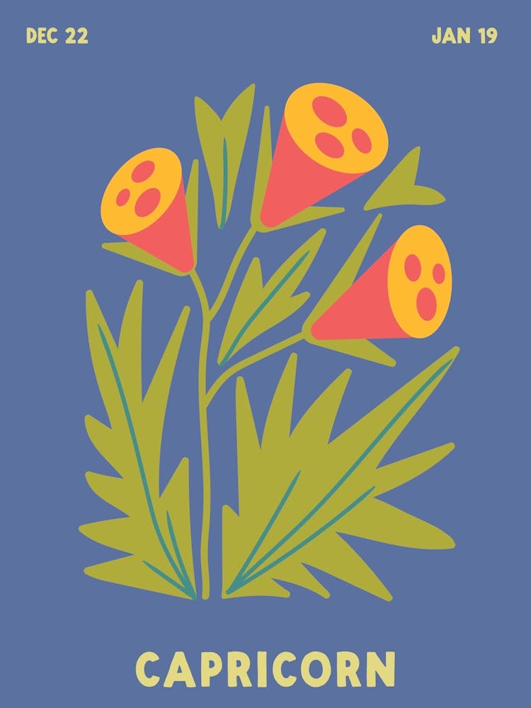 Capricorn Print Zodiac Poster Astrology Wall Decor Flower Market Botanical