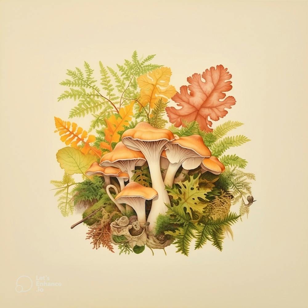 Chanterelles and heucheras - mushroom art print - mushroom botanical print
