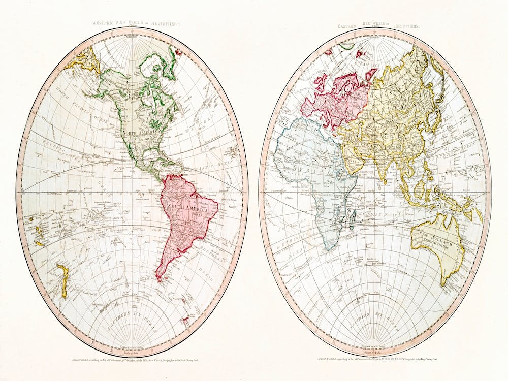 New World, Or, Western Hemisphere; Old World, Or Eastern Hemisphere (1790)