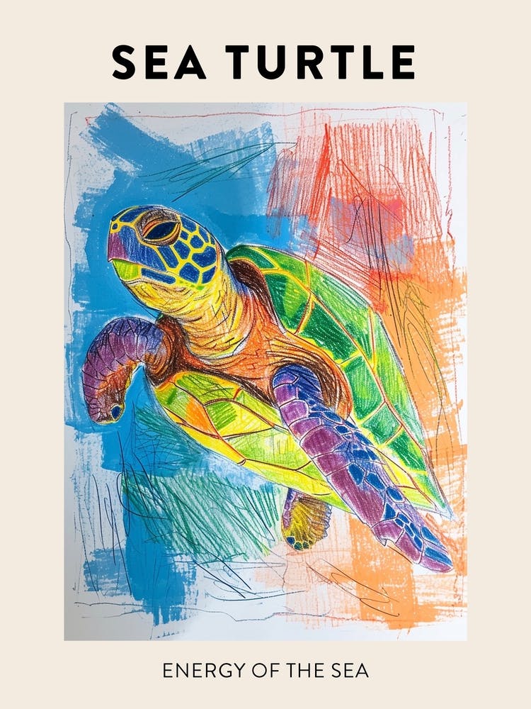 Rainbow Sea Turtle Scribble Poster