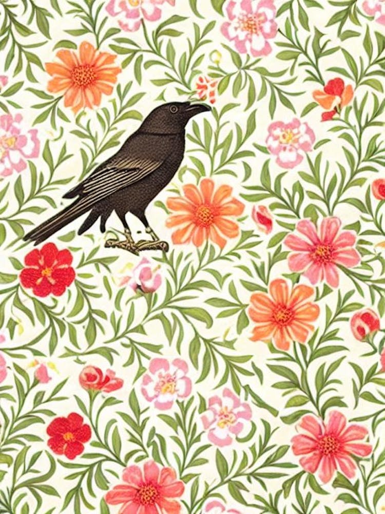 Crow William Morris Style Bird