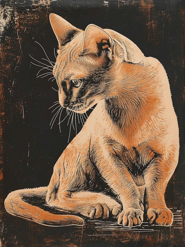 Burmese Cat Relief Illustration 1