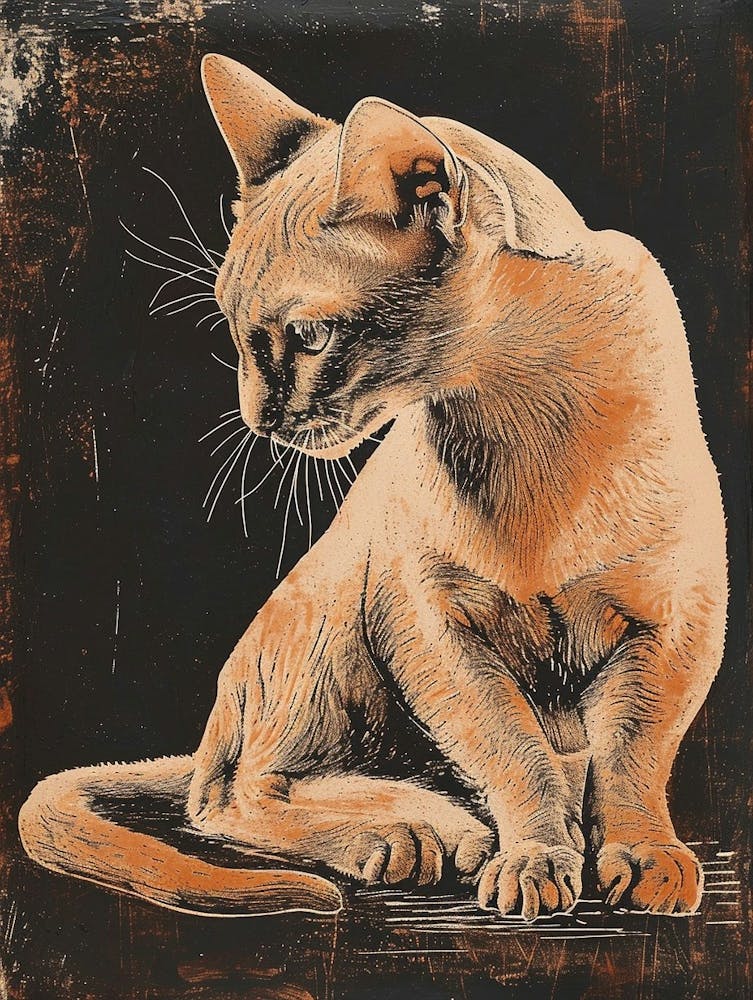 Burmese Cat Relief Illustration 1