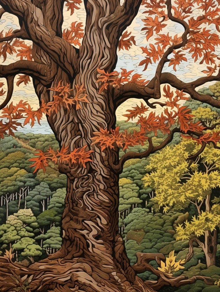 Shagbark Hickory 2 Vintage Autumn Tree Print 